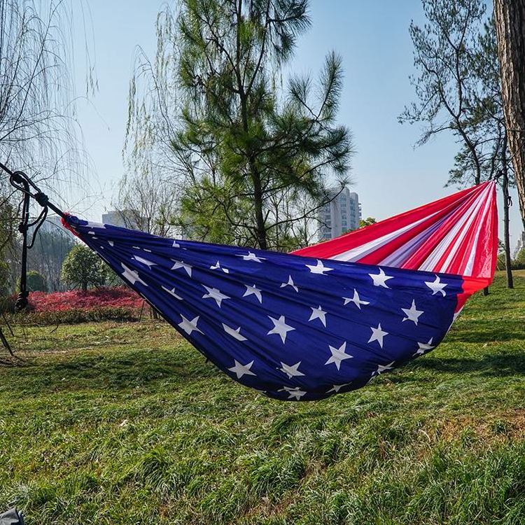 Custom Printed American Flag Ripstop Printing Hammock Nylon Printing Hammock Swing with Straps