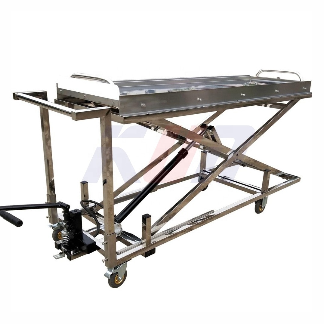 Funeral Stainless Steel Mobile Hydraulic Lifting Trolley Mortuary Lifter