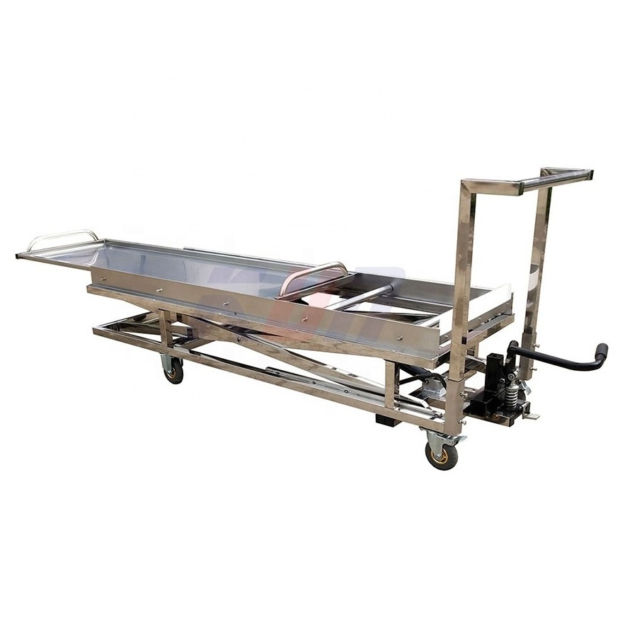 Funeral Stainless Steel Mobile Hydraulic Lifting Trolley Mortuary Lifter