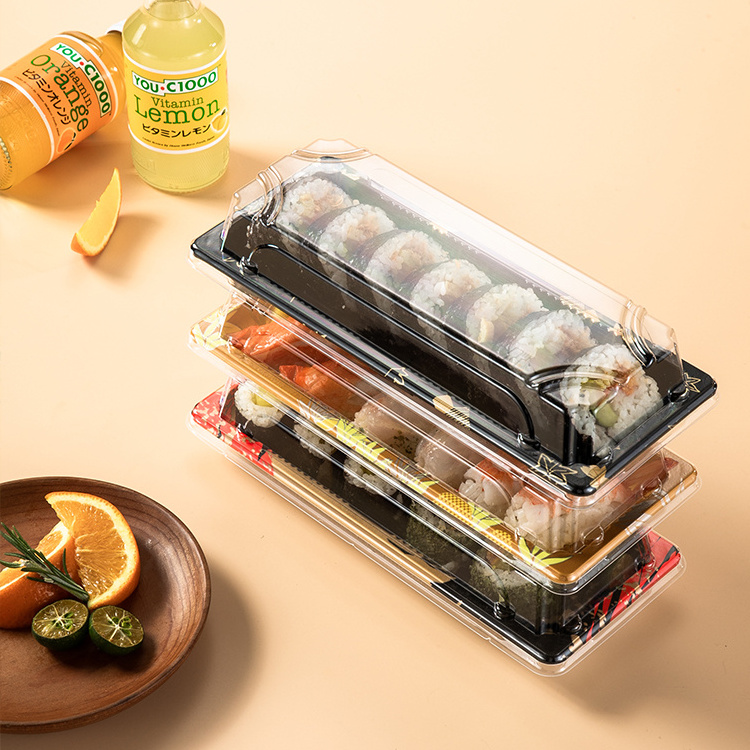 Custom cake packaging Transparent Disposable Takeout Sushi Tray Rectangular plastic sushi food packing tray sushi box with lid