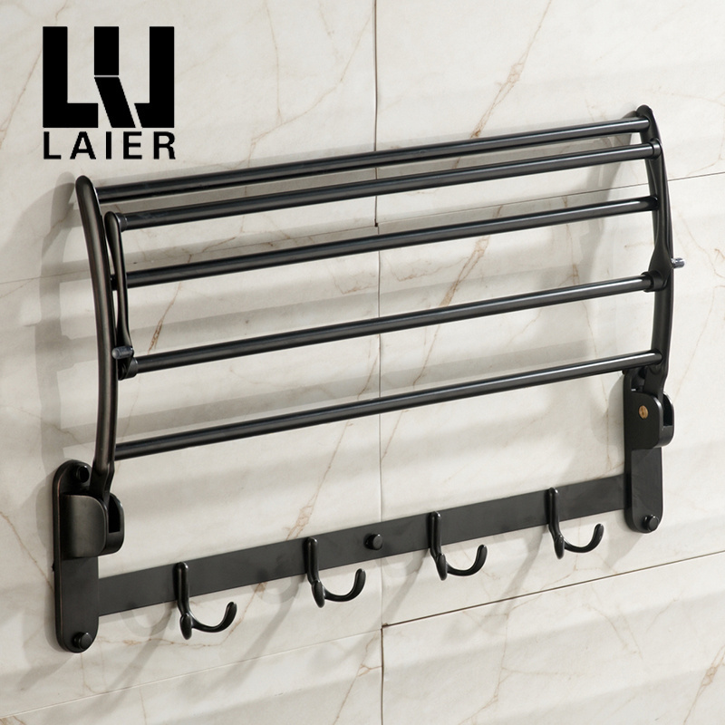 2-layer Oil Rubbed Bronze Bathroom Accessories Stainless steel Foldable Towel Shelf Rack with Hook