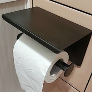 Matt black SUS 304 Stainless Steel wall mount toilet paper holder with shelf