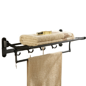 2-layer Oil Rubbed Bronze Bathroom Accessories Stainless steel Foldable Towel Shelf Rack with Hook