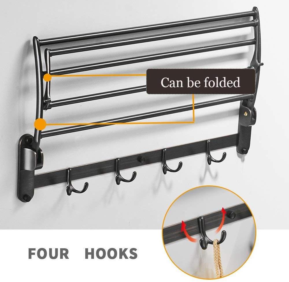 2-layer Oil Rubbed Bronze Bathroom Accessories Stainless steel Foldable Towel Shelf Rack with Hook