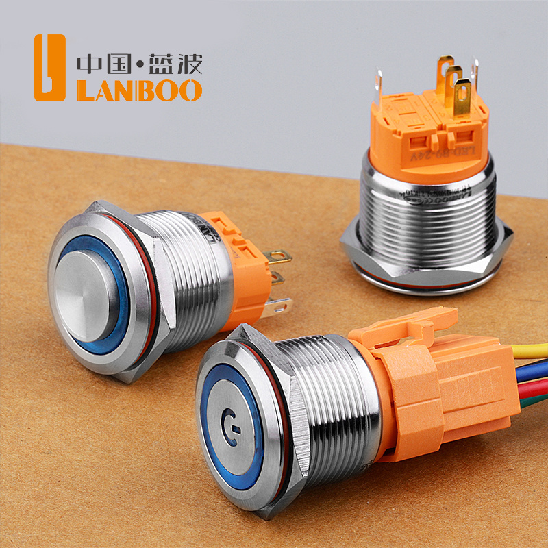 LANBOO Push Button Switch 1NO1NC SPST2NO2NC DPDT Illuminated Metal 22mm Ring Led/symbol Led/dot LED Momentary or Latching 3A