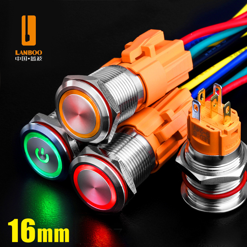 16/19/22/25mm 6V 12V 24V 220V  Ring Led Light Momentary/Latching Push Button Switch DPST Metal Industrial Boat Car DIY Switch