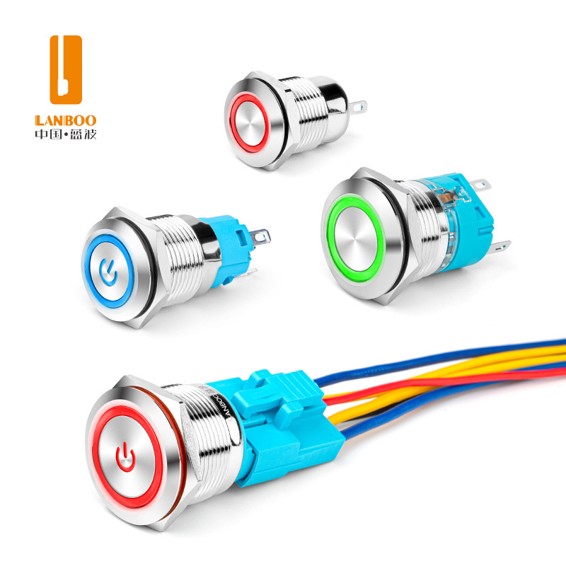 LANBOO 12/16/19/22mm Self-locking Reset With Red, Green And Blue LED Light, Customizable 2NO2NC Metal Button Switch