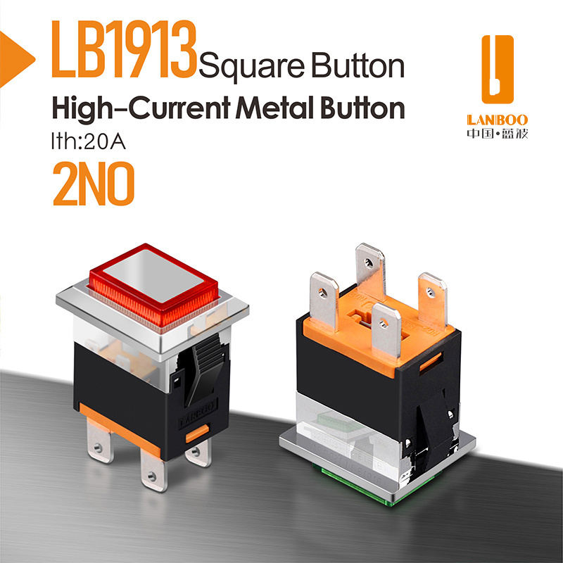 LANBOO kcd1 LED  plastic metal push button 2NO 4pins square switch 15A green red Yellow, blue White LED