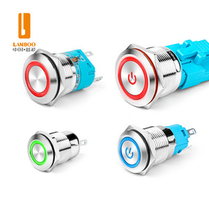 LANBOO 12mm 16mm 19mm 22mm Metal push Button Switch Self-locking Reset Normally Open Normally Closed IP65 With LED