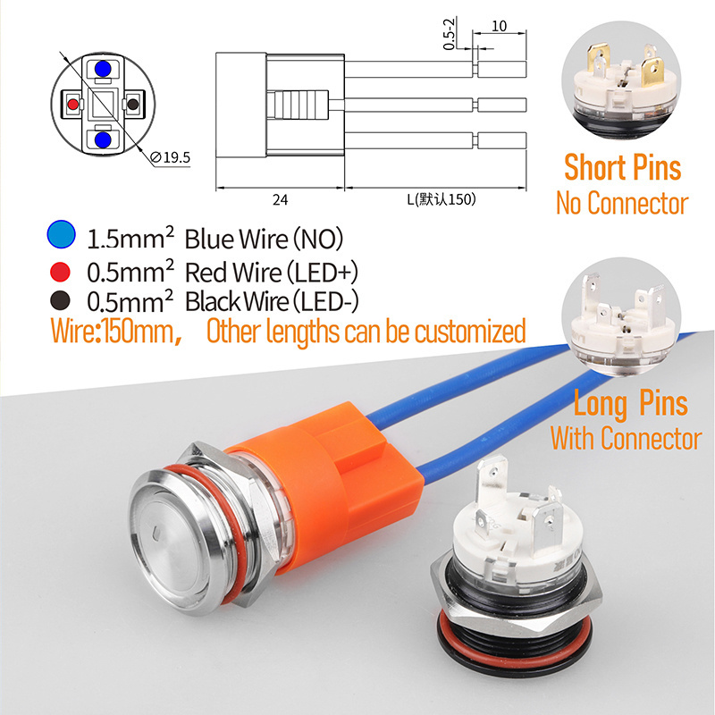 LANBOO New High Current Switch 19mm Small Size 23.2MM 15A IP65 Long Life Perfect LED Buttons Metal Push Button Switch