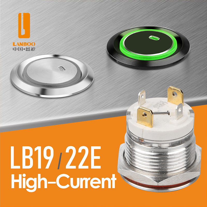 LANBOO New High Current Switch 19mm Small Size 23.2MM 15A IP65 Long Life Perfect LED Buttons Metal Push Button Switch