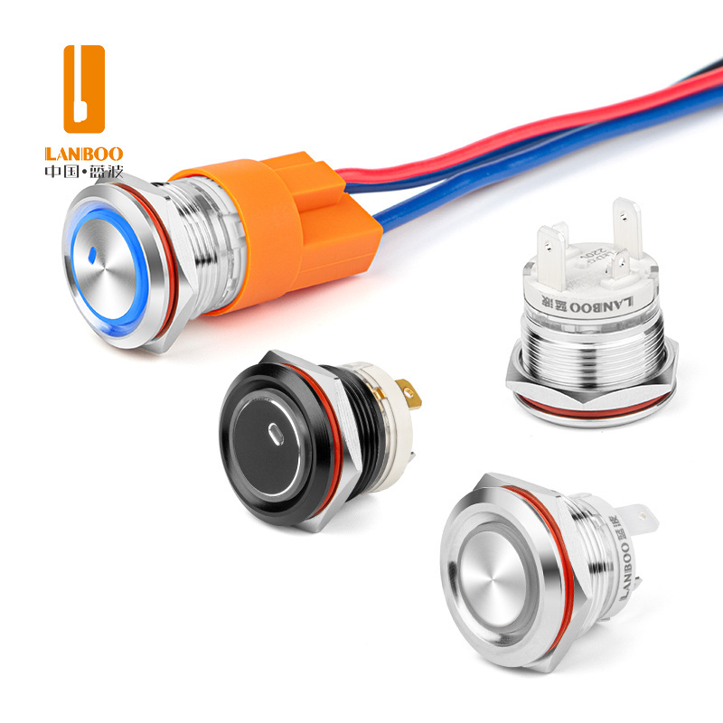 LANBOO New High Current Switch 19mm Small Size 23.2MM 15A IP65 Long Life Perfect LED Buttons Metal Push Button Switch