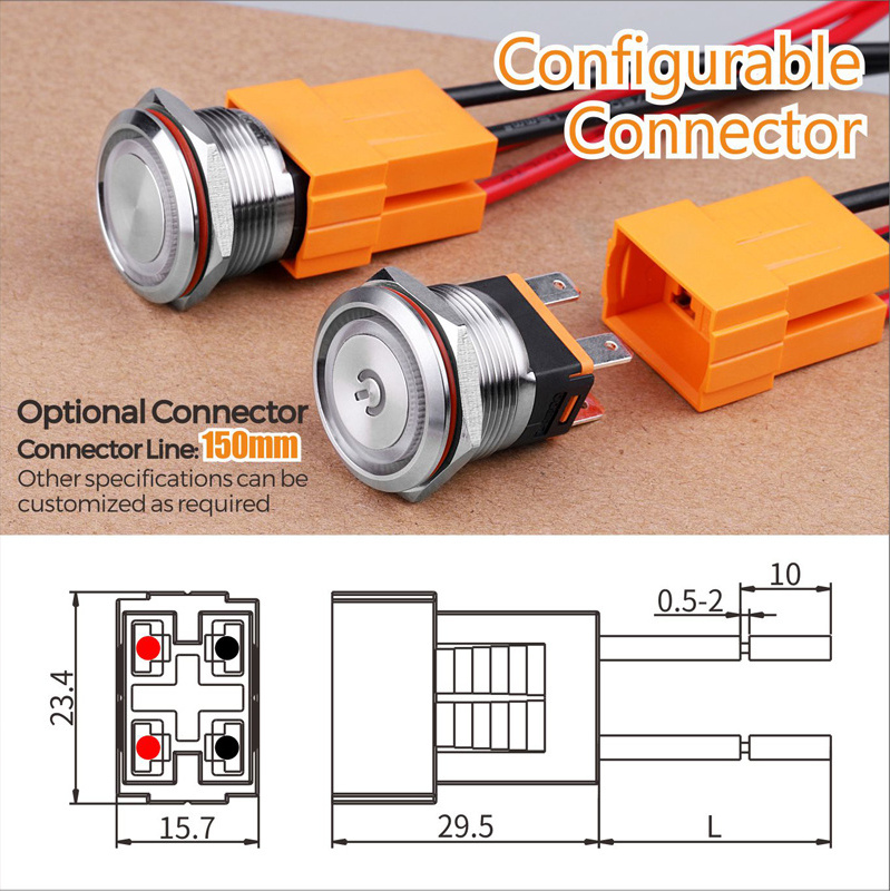 Metal Button Switch Self-locking Stainless Steel Waterproof 25mm Big Size IP67 15A High-power Current LB25C Push Button Switch