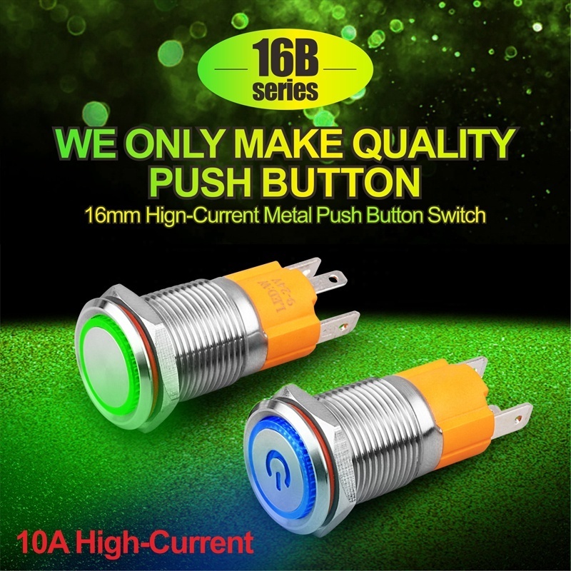 LANBOO Metal Waterproof Push Button Switch High Current Waterproof 16mm 10A