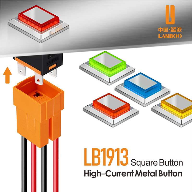 LANBOO kcd1 LED  plastic metal push button 2NO 4pins square switch 15A green red Yellow, blue White LED