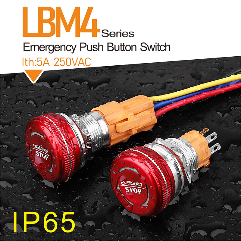 LANBOO 16/19/22mm 12V 24V 220V can be red and green two-color emergency stop switch 1no1nc alumina red head