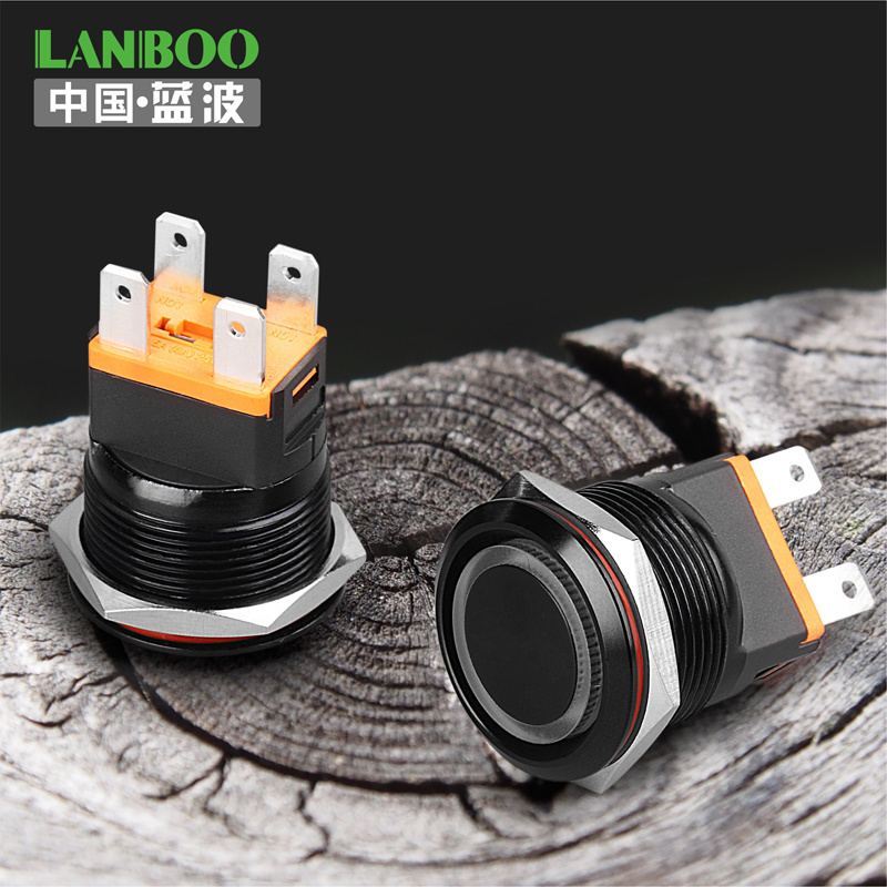 LANBOO 22mm Aluminum Oxide Black Self-Locking or Reset 2NO with Red/Green/Blue LED Lighting Metal Push Button Switch