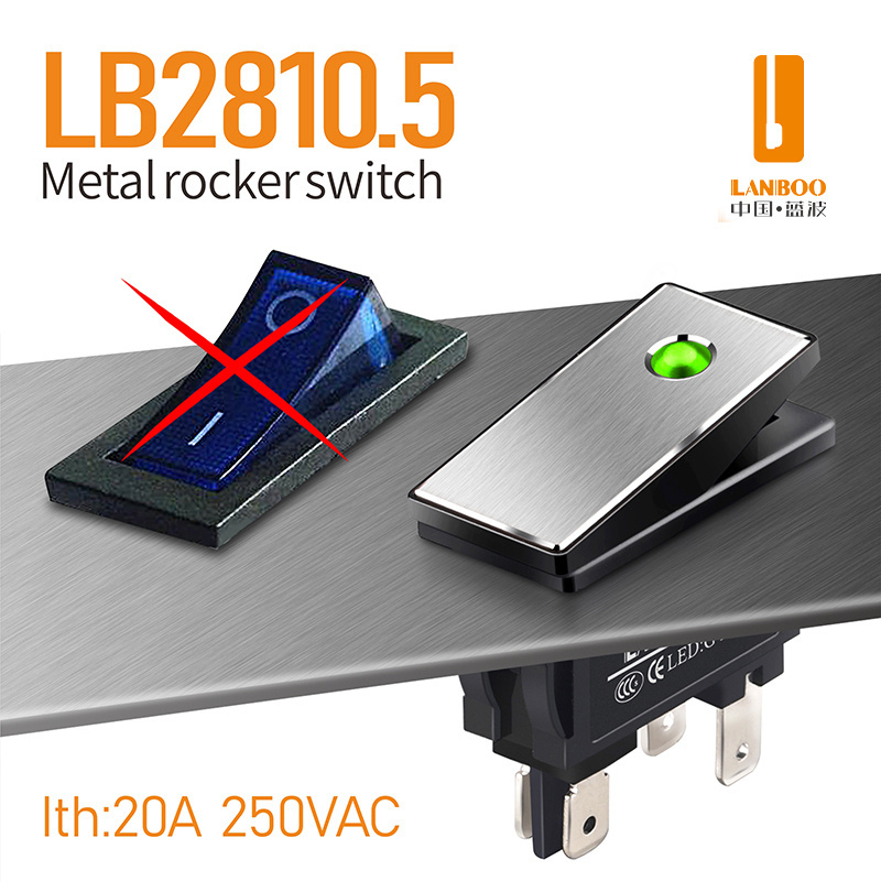 LANBOO 28*22mm 28*10.5mm 19*13mm illuminated on off rocker switch 12V With red green blue yellow LED