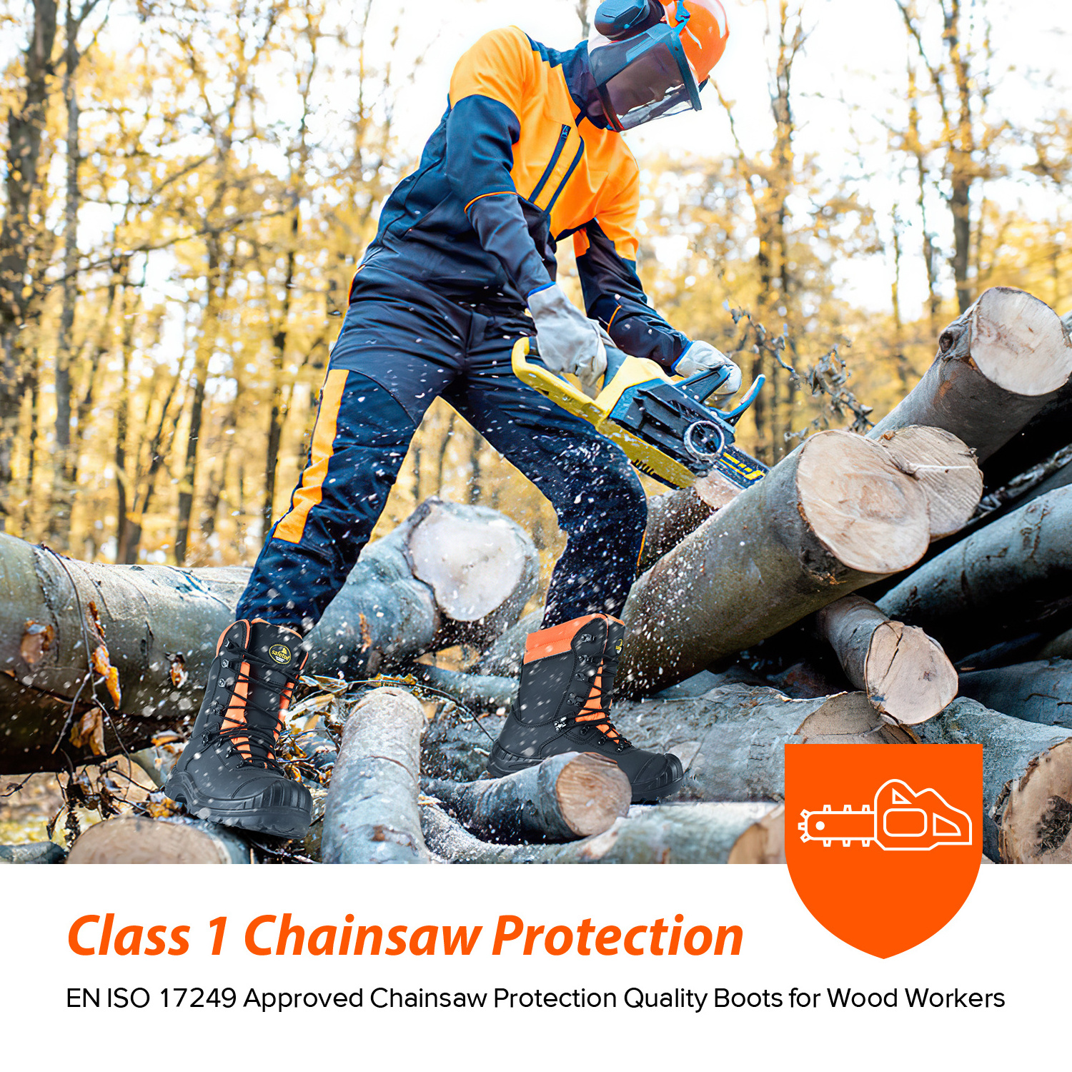 CE Approved Class 1 Chainsaw Cut Resistant Safety Boots