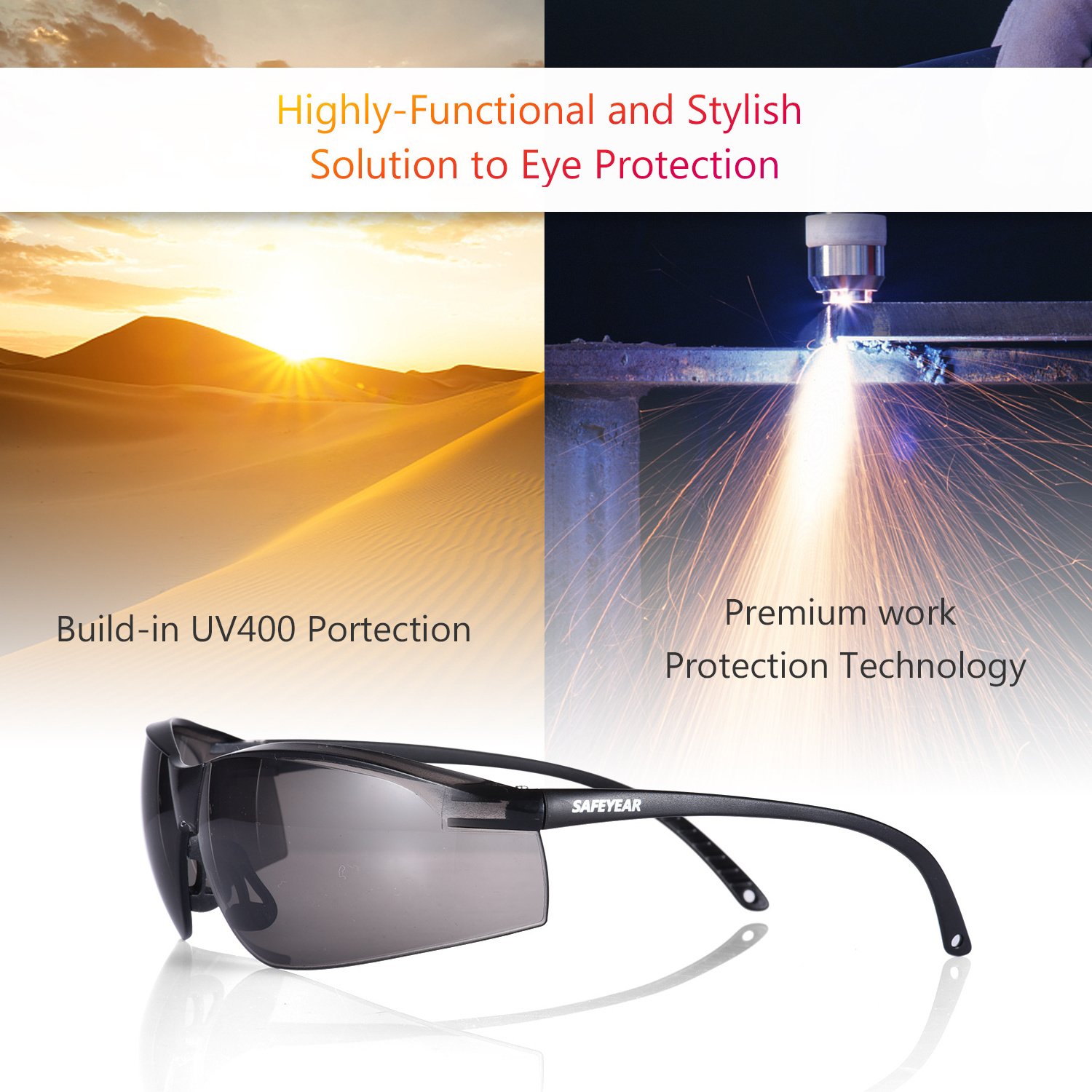 ANSI Z87.1 Safety Sun Glasses Eye Protection, Anti-fog Protective Work Eyewear with CE Industrial Anti-Fog Lens Sunglasses