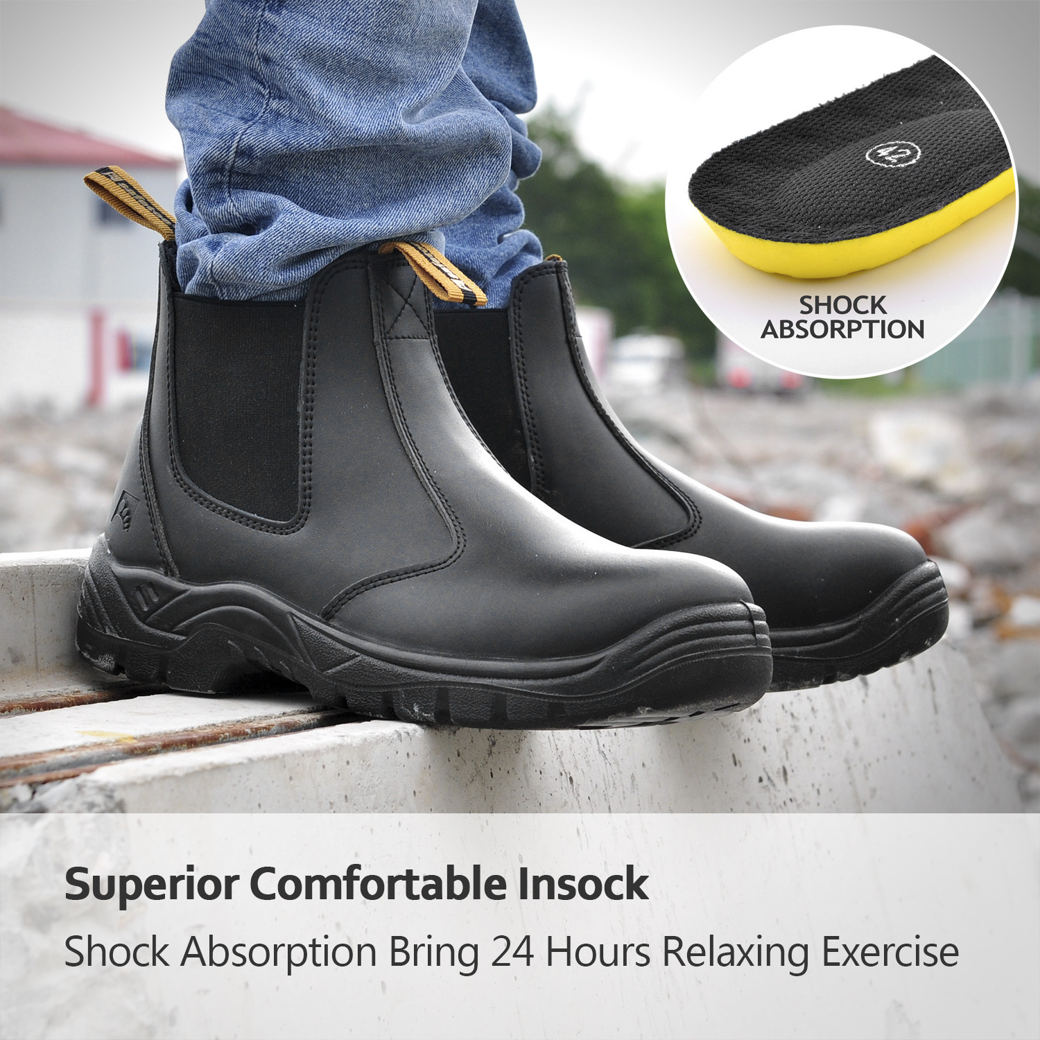 SAFETOE Water Resistant Safety Work Boots - 8025 Free Sock S3 Site Safety Shoes with Lightweight Wide Fit Steel Toecap