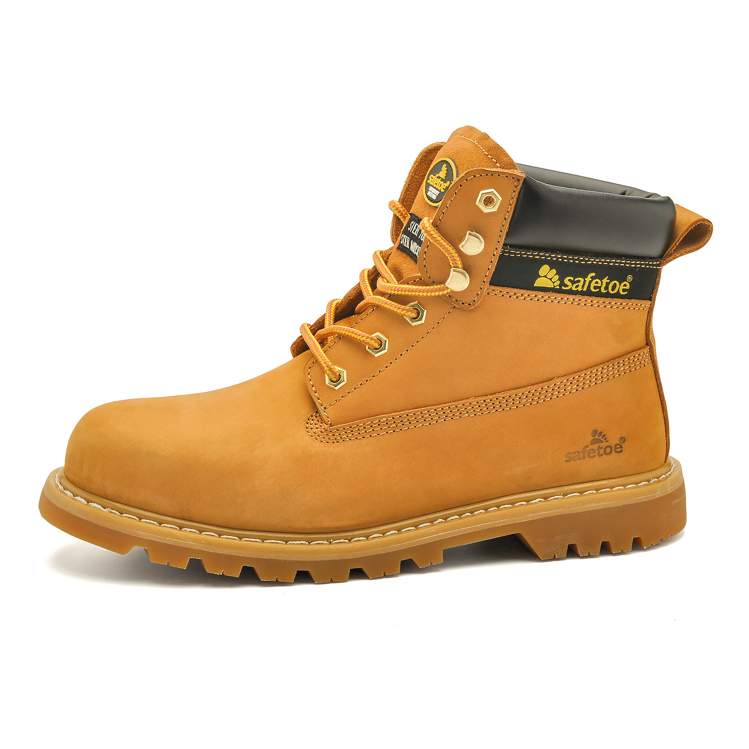 SAFETOE Men's Full Nubuck Goodyear Sole Heavy Duty Industry Safety Shoes Work Boots