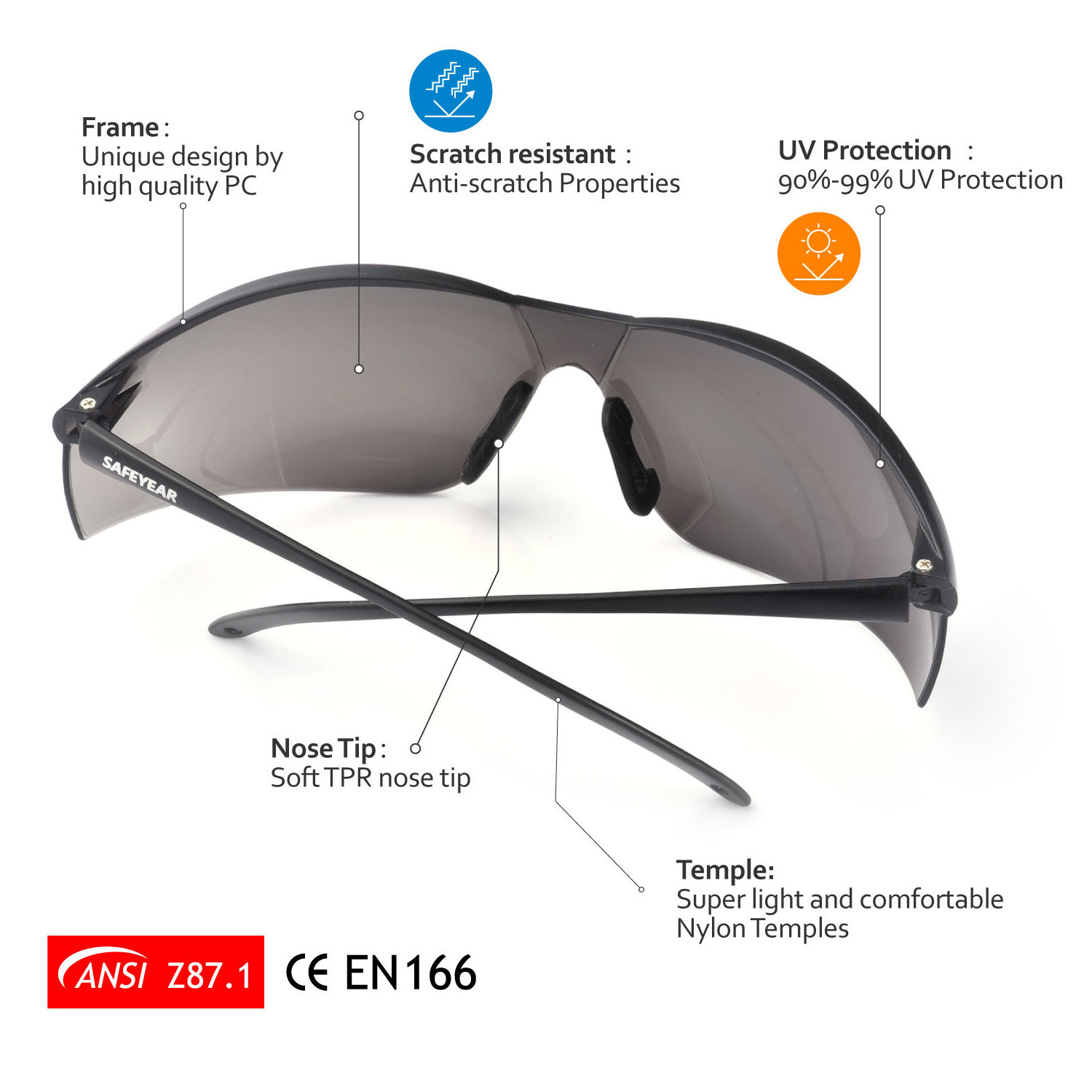 ANSI Z87.1 Safety Sun Glasses Eye Protection, Anti-fog Protective Work Eyewear with CE Industrial Anti-Fog Lens Sunglasses