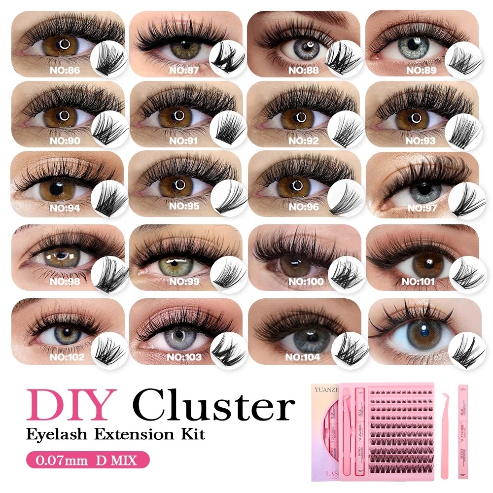 YUANZHIJIE 30D 40D 50D D Curl DIY Lash Extension Kit Waterproof Lash Bond&Seal and Eyelash Tweezers for Daily Makeup Use