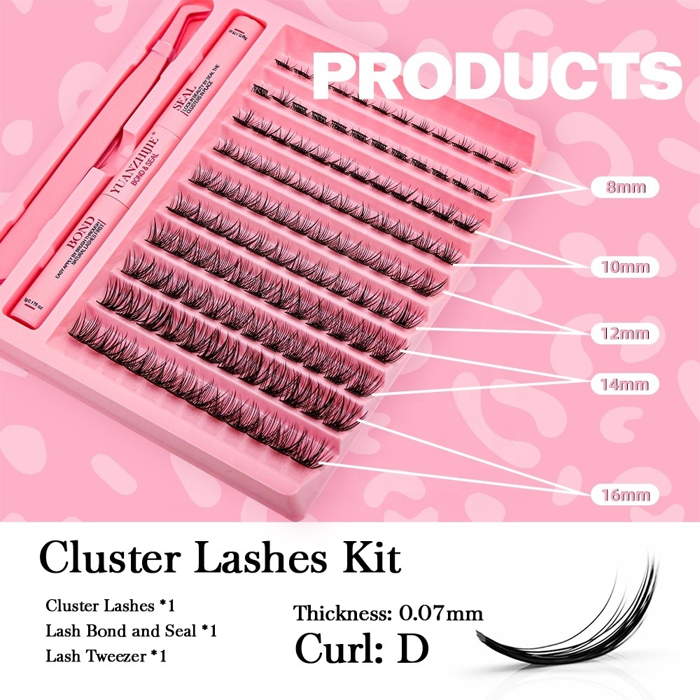 YUANZHIJIE 30D 40D 50D D Curl DIY Lash Extension Kit Waterproof Lash Bond&Seal and Eyelash Tweezers for Daily Makeup Use