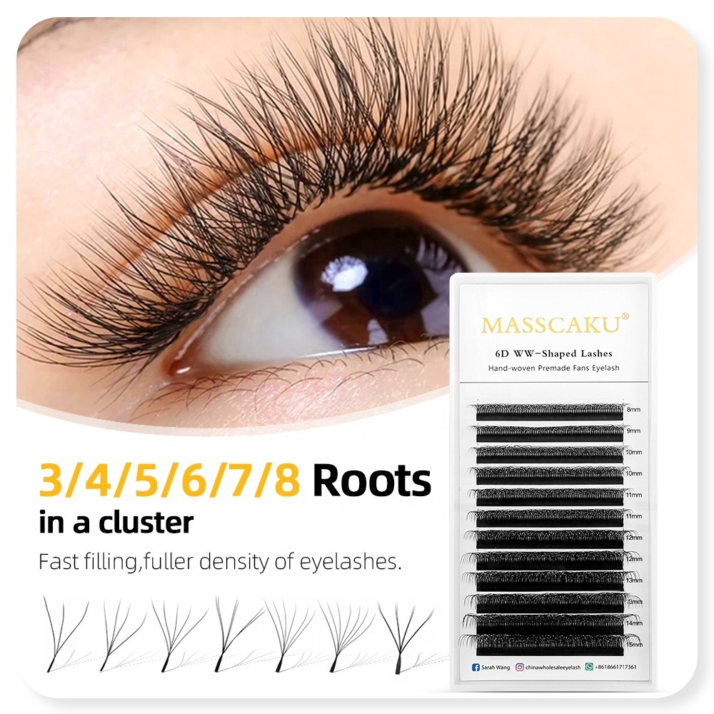 MASSCAKU Individual PBT Material Eyelashes Extension W Y Shape Wispy Spike 5D Premade Fan Lashes