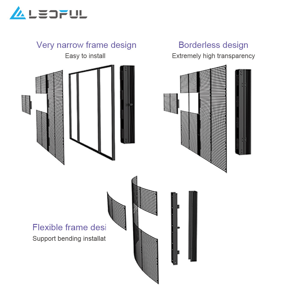 High Brightness Indoor P3.9*7.8 P3.91-P7.81 Fixed China Glass TV Curtain Price Video Wall Panel Transparent LED Display Screen