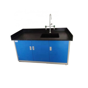 Dark blue color door and drawer, gray color for the cabinet laboratory furniture  sink table pp sink with swan neck faucet