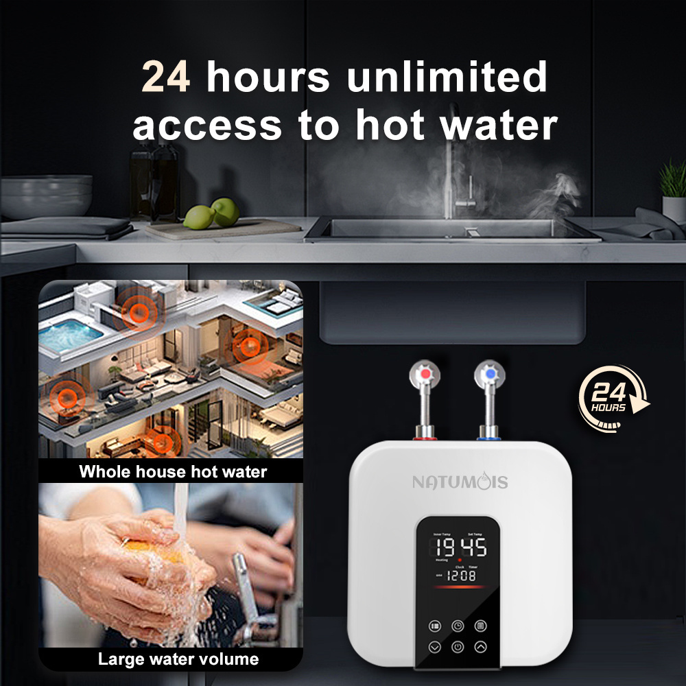 Natumois Smart control shower under sink 1500W water heater for toilet tank storage electric digital for bathroom hot water