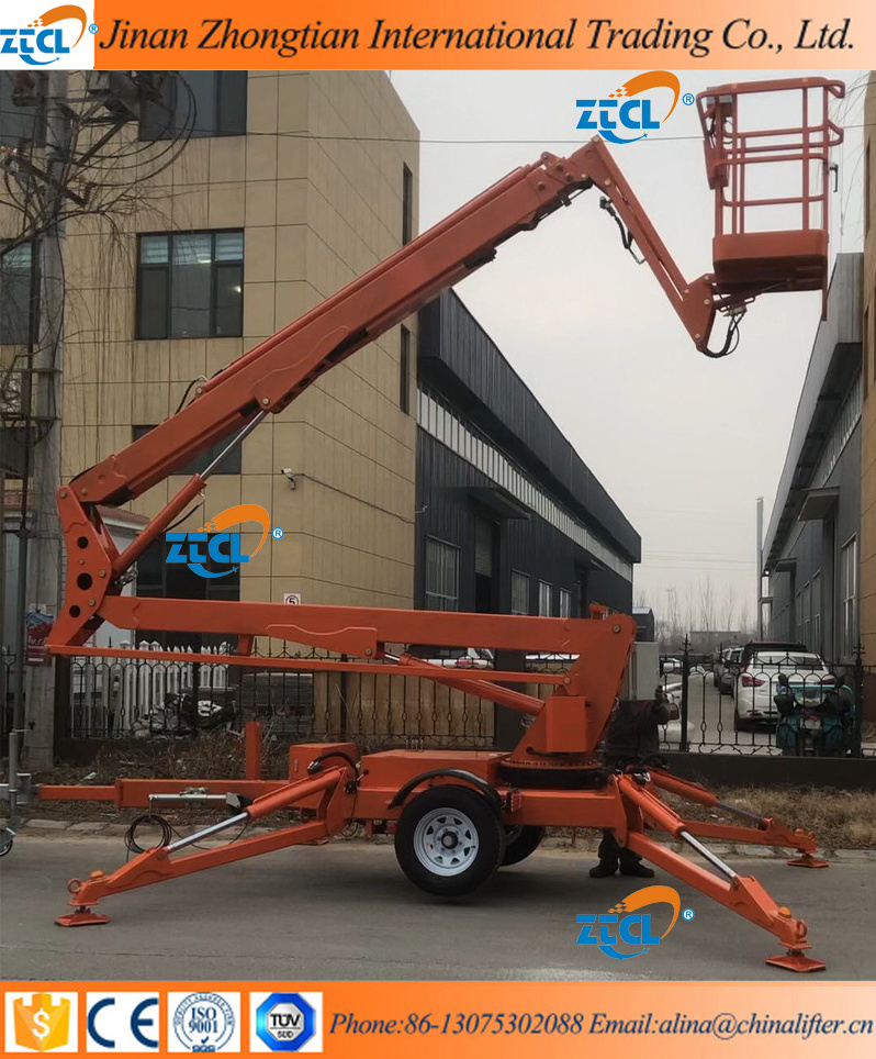 14m Trailer Mounted Aerial Platform Lift electric boom lifts Towable Boom Lift Cherry Picker