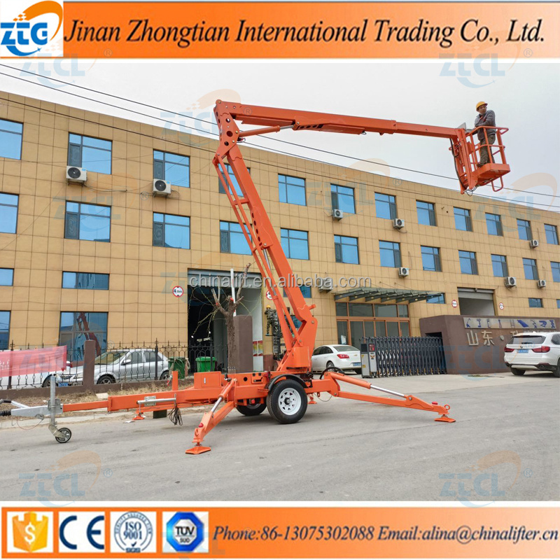 14m Trailer Mounted Aerial Platform Lift electric boom lifts Towable Boom Lift Cherry Picker