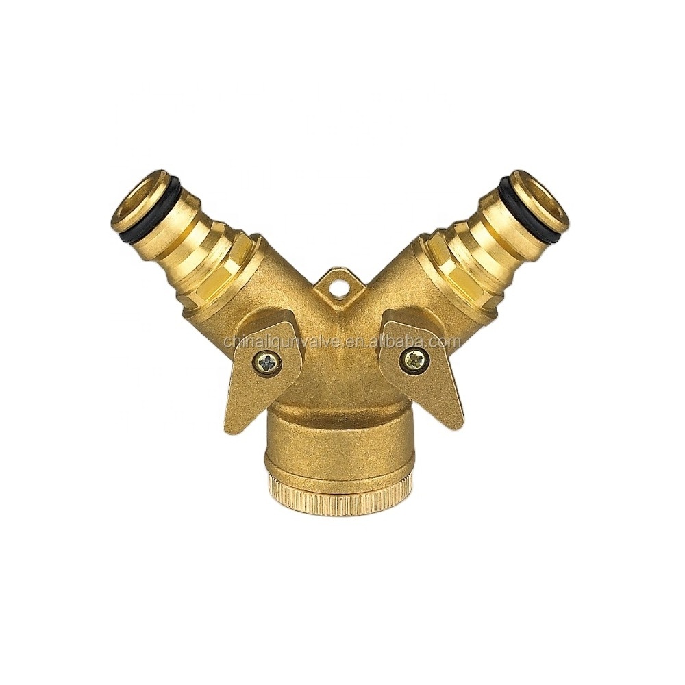 Garden Tap Twin brass quick connector with shut-off valves