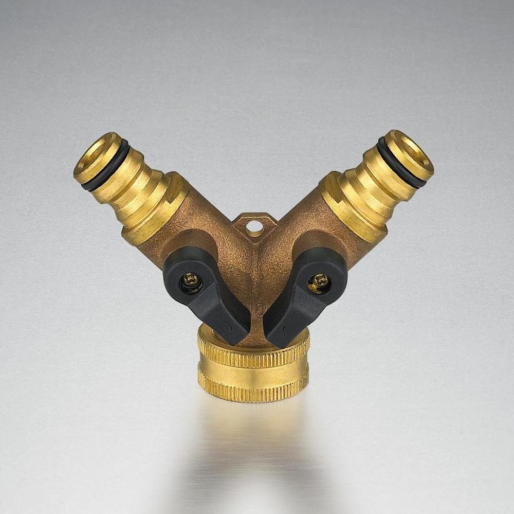 Garden Tap Twin brass quick connector with shut-off valves