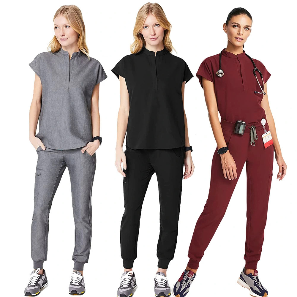 Comfortable Short Sleeve Overalls Nurses Doctors Stand Collar Food Factory Clinic SPA Foot Surgery Clothing Hospital Uniforms