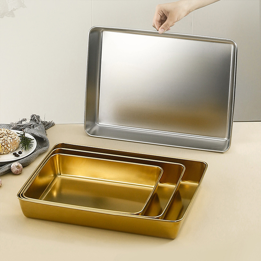 Hot Sale Japanese Multi Size Stainless Steel Bread Plate Rectangular Fruit Cake Square Tray Thickened Baking Pan Oven