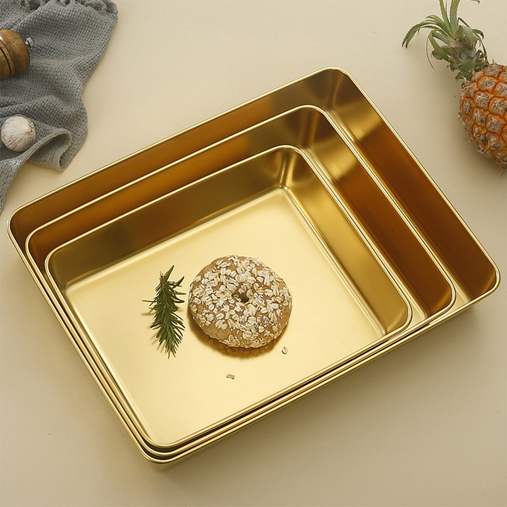 Hot Sale Japanese Multi Size Stainless Steel Bread Plate Rectangular Fruit Cake Square Tray Thickened Baking Pan Oven