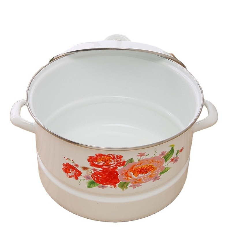 2022 hot sale enamel pots set kitchenware enamel casserole set with decals of flower patterns