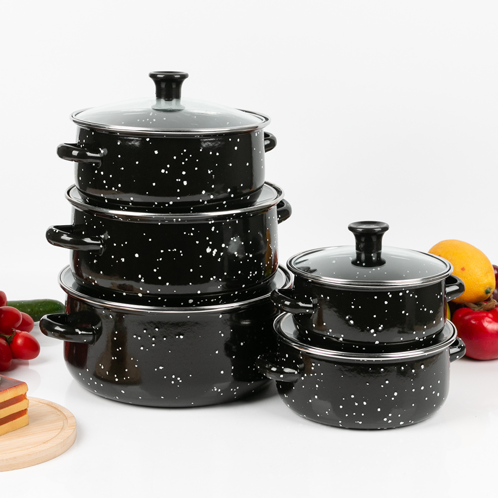 Longfei 16-24cm 5pcs cast-iron cookware kitchen sets cooking pot enamel casserole set enamelware with glass lid