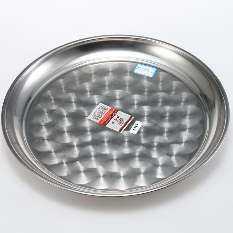 Factory wholesale stock food grade stainless steel serving tray with grape pattern,round metal fruit tray