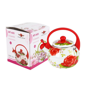 2.2 L  Best selling classic  style red flower  water kettle  kitchenware enamel tea coffee kettle