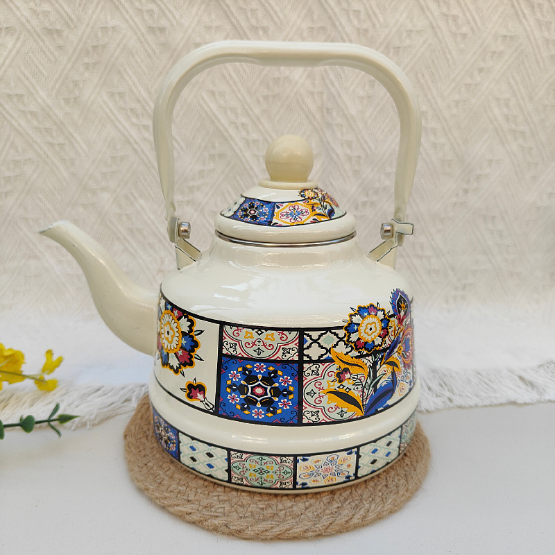 2024 New Design 1.1/1.7/2.5L Enamel Teapot Tea Pitcher Water Kettle For Stove Top Decorative Teapot Hot Teapot Vintage