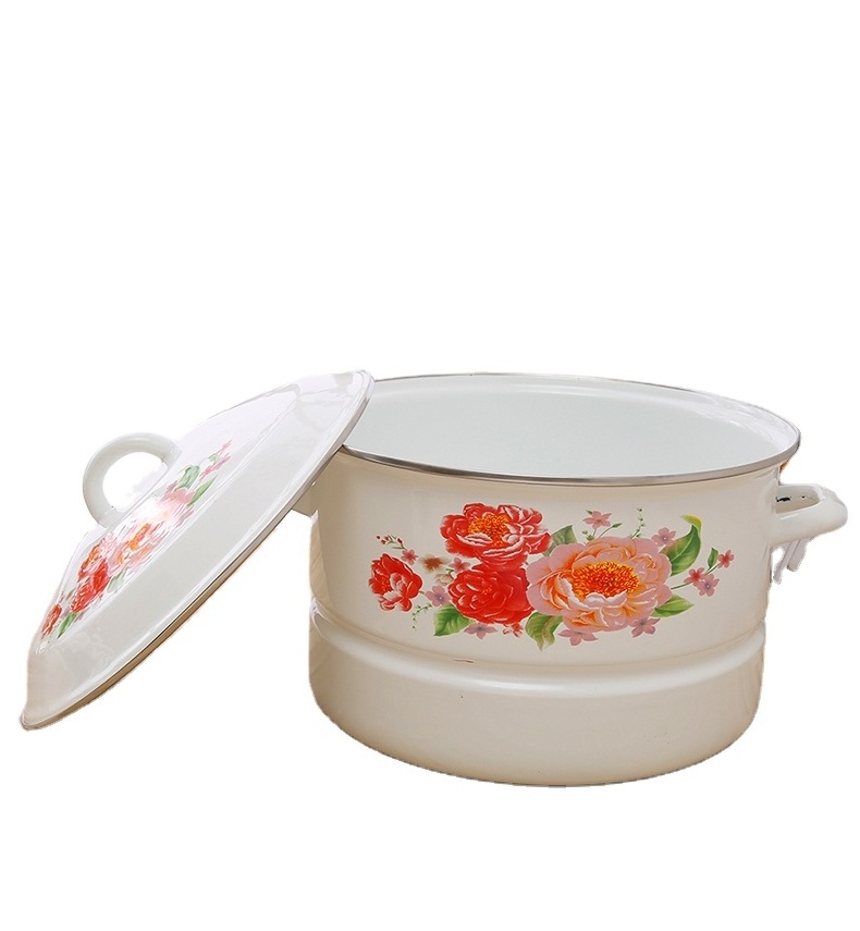 2022 hot sale enamel pots set kitchenware enamel casserole set with decals of flower patterns