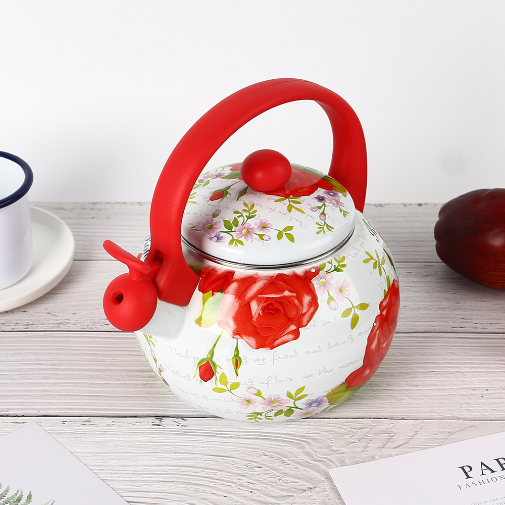 2.2 L  Best selling classic  style red flower  water kettle  kitchenware enamel tea coffee kettle