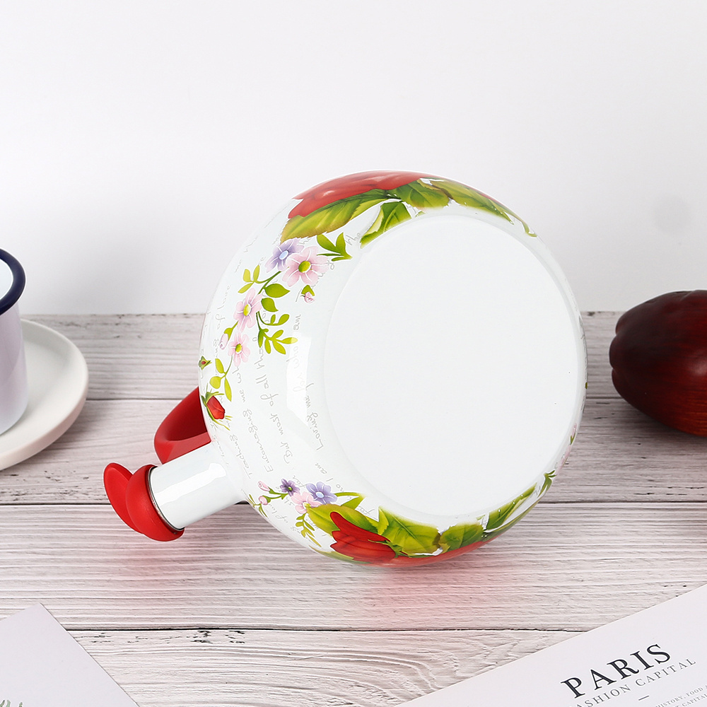 2.2 L  Best selling classic  style red flower  water kettle  kitchenware enamel tea coffee kettle