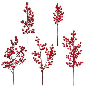 Longstar Christmas Ornaments Decoration Supplies Long Stem Tree Berries Pick Branches Artificial Flower Red Berry Fruits Holly