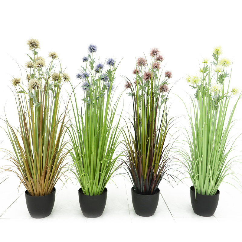 Plastic Indoor Decoration Green Onion Artificial Reed Grass In Pot For Home And Hotel